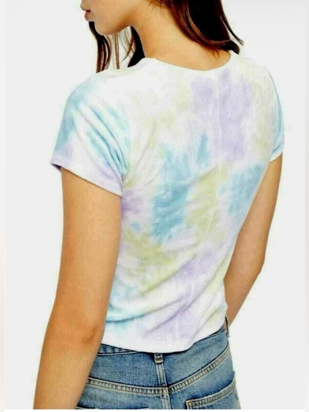 Free People NWT Large Bright Eyes Blue Purple Yellow Velvet Tie Dye T-Shirt - Picture 2 of 5